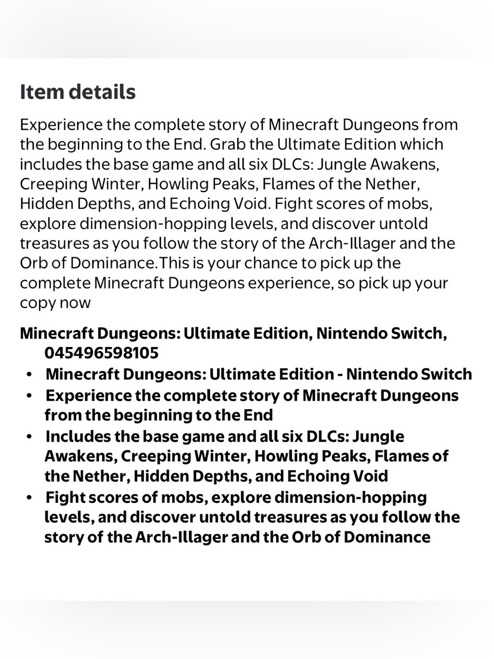 Minecraft Dungeons Ultimate Edition ~ Nintendo Switch - Picture 2 of 6